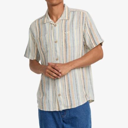 Rvca Exotica Stripe S/S Shirt Men's - Natural (23A041504-NAT)