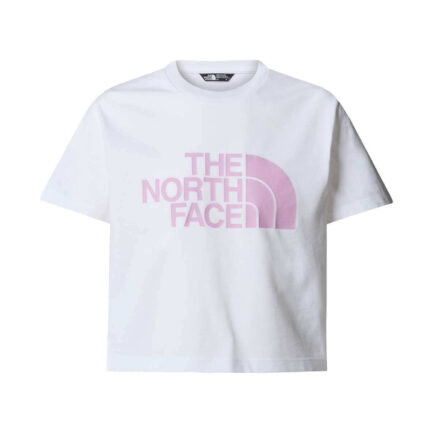 The North Face Girl’s S/S Crop Easy Tee Kid's (7-16 Years) - TNF White/Cyber Pink (NF0A8DRQ9ZT)