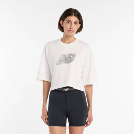 New Balance Lace NB Cropped T-Shirt Γυναικείο - White (WT61G0IYSST)