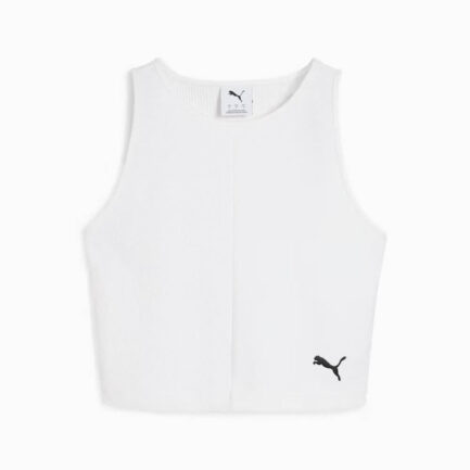Puma WARDROBE ESS Ribbed Crop Top Αμάνικο Γυναικείο - White (629765-02)