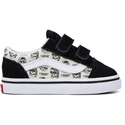 Vans Toddler Old Skool Velcro Skulls Shoes Παπούτσια Παιδικά (1-4 Ετών) - Black/White (VN000CRW448)