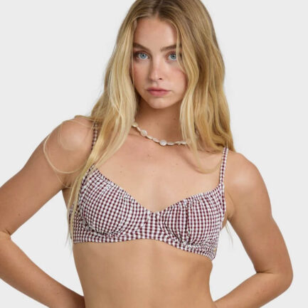Billabong Mini Wave Check Char Underwire Bikini Top Swimwear Women's - Red Dahlia (24O151605-RDA)